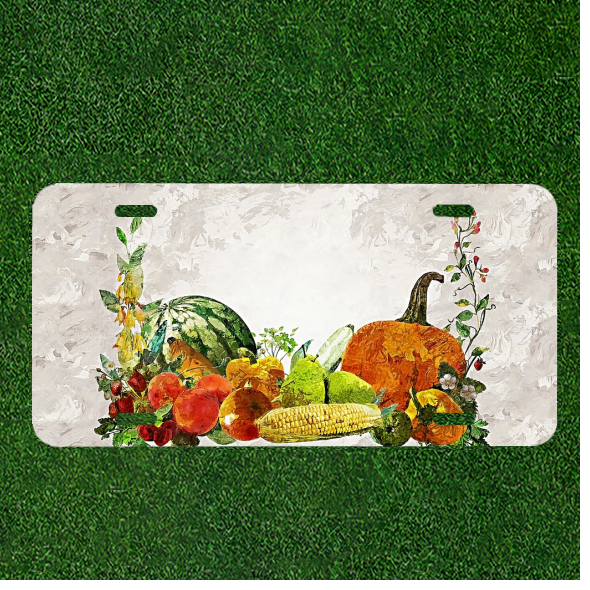 Custom Personalized License Plate Auto Tag With Pumpkins And Vegetables Design