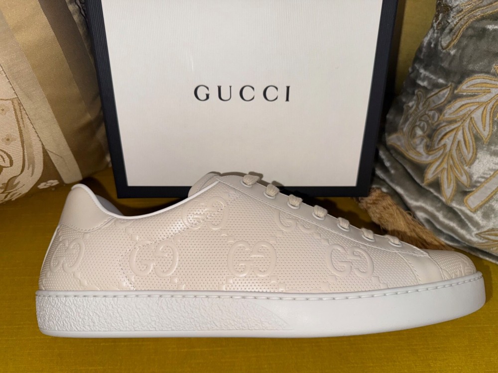 GUCCI Ace Monogram Sneakers Tan Beige Size 12 US 45 New $895-image