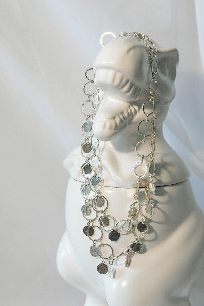 Vintage 90's silver toned 2 stand choker with circles and cutout circle