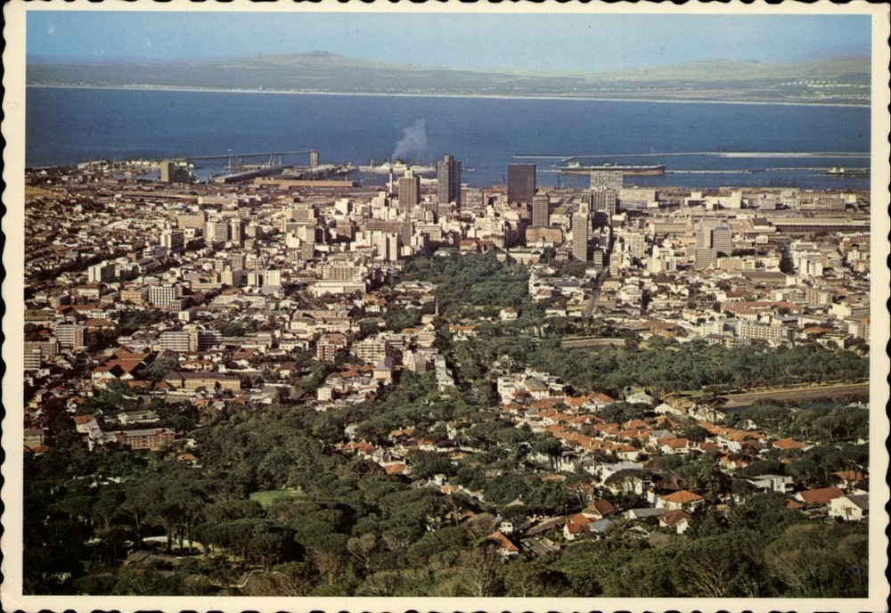 South Africa Cape Town city aerial view from lower cable way station ~ postcard