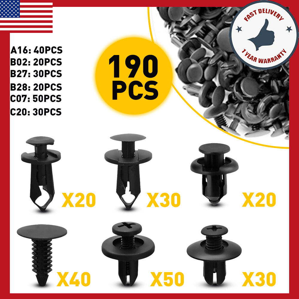 190pcs Car Universal Body Plastic Fastener Clips Rivets Panel Fender Retainer US