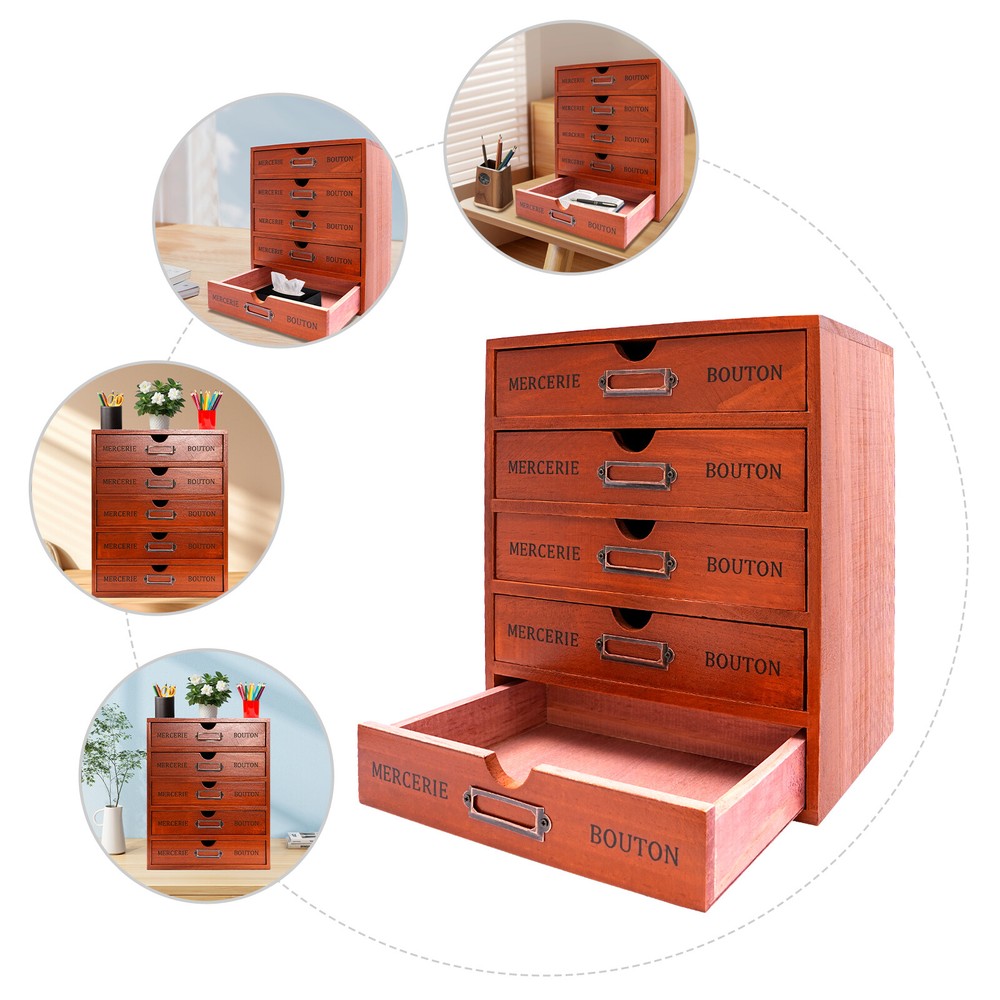 Vintage Pine Wood Jewelry Armoire with 5 Drawers for Storage and Organization