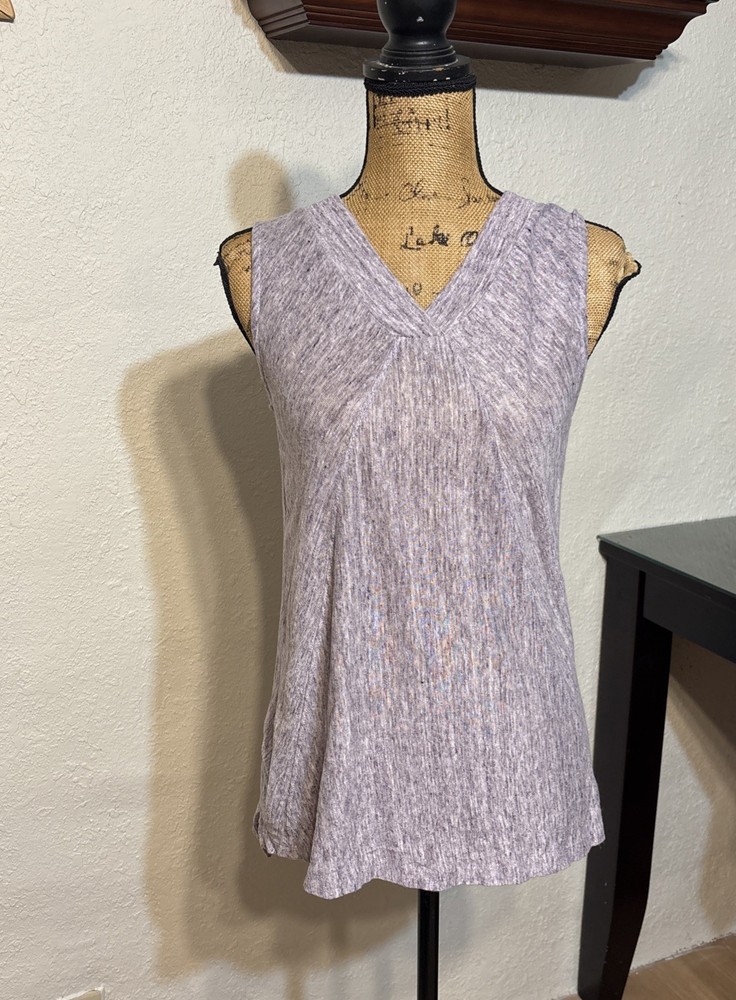 Sigrid Olsen Linen Sleeveless V Neck Tunic Knit Top Heathered Purple Sz. Medium
