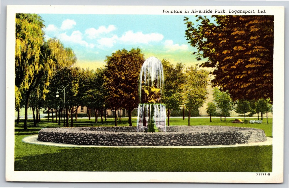 Logansport Indiana~The Double Fountain In Riverside Park~Vintage Postcard