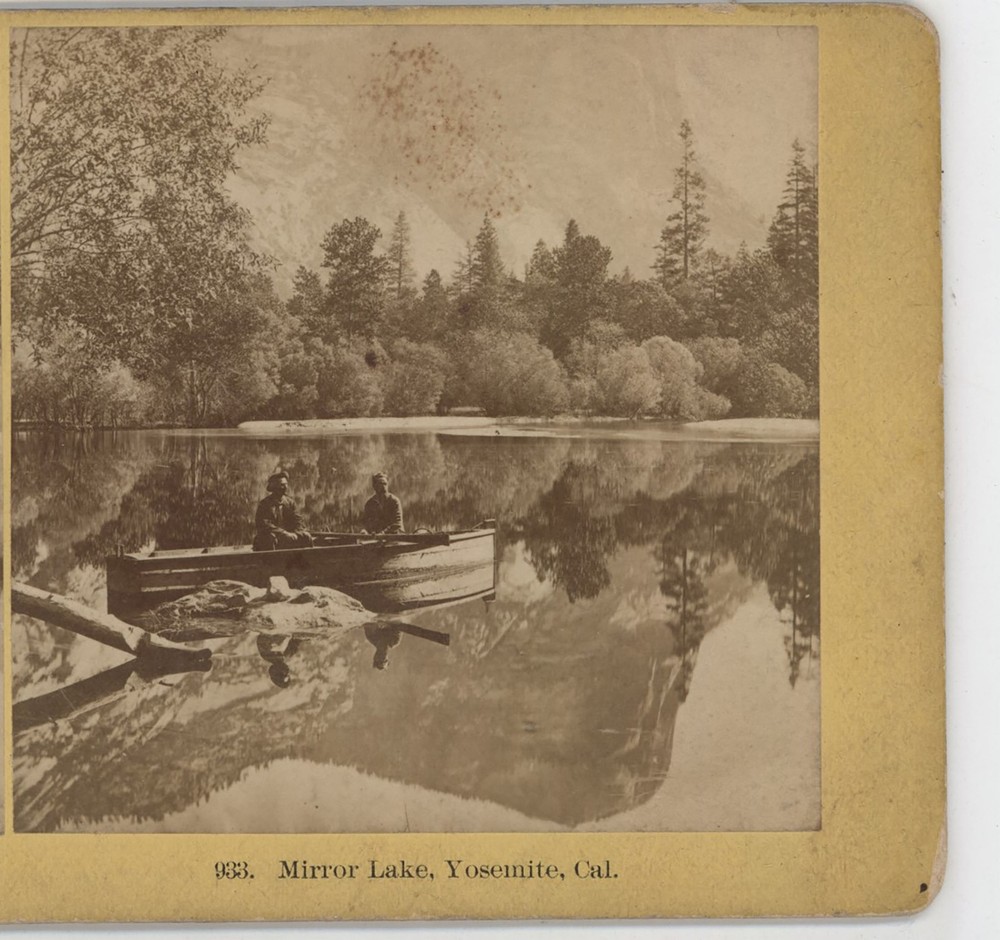 Men in a Row Boat Mirror Lake Yosemite Valley CA Kilburn Stereoview c1870