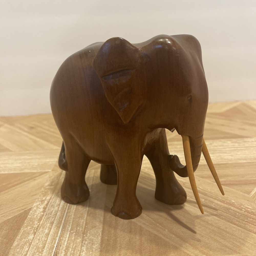 Wooden Elephant Sculpture ,Statue Hand Carved Very Smooth Finnish , Africa Decor