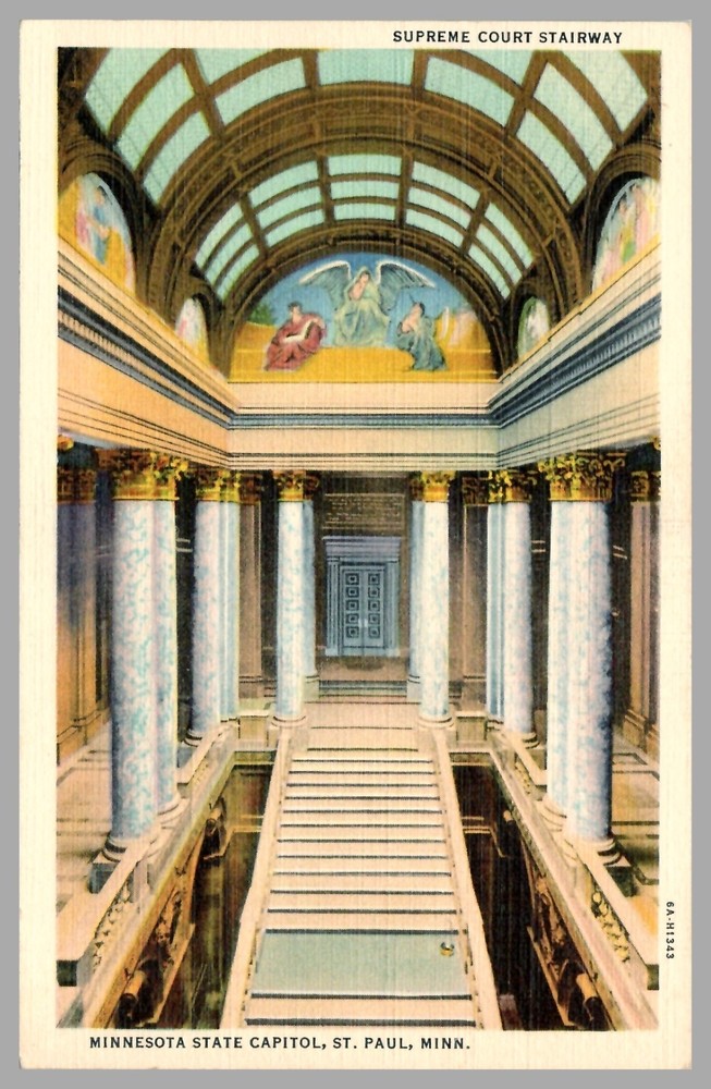 Supreme Court Stairway Minnesota State Capitol Linen St. Paul 1936 Postcard