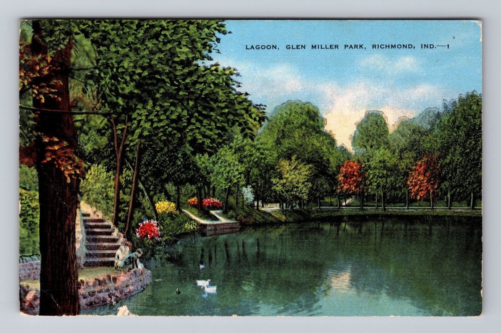 Indiana IN Richmond Lagoon Glen Miller Park Vintage Postcard