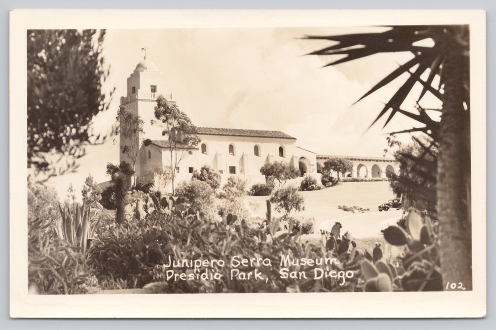 San Diego CA, Junipero Serra Museum Presidio Park, VTG RPPC Real Photo Postcard