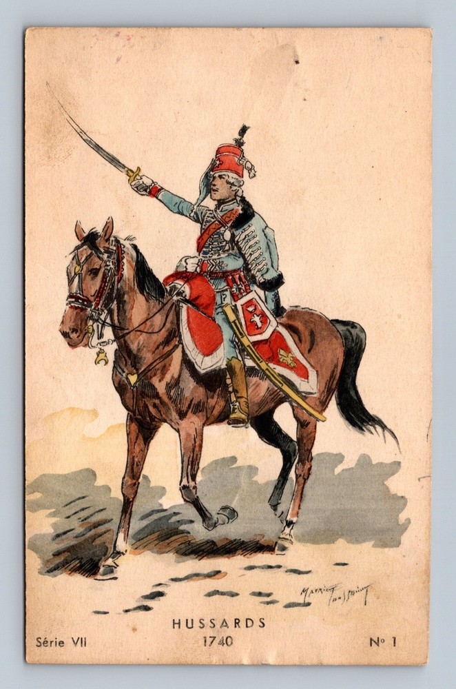 Vintage 1740 Hussards Military Postcard French Illustrated Series VII