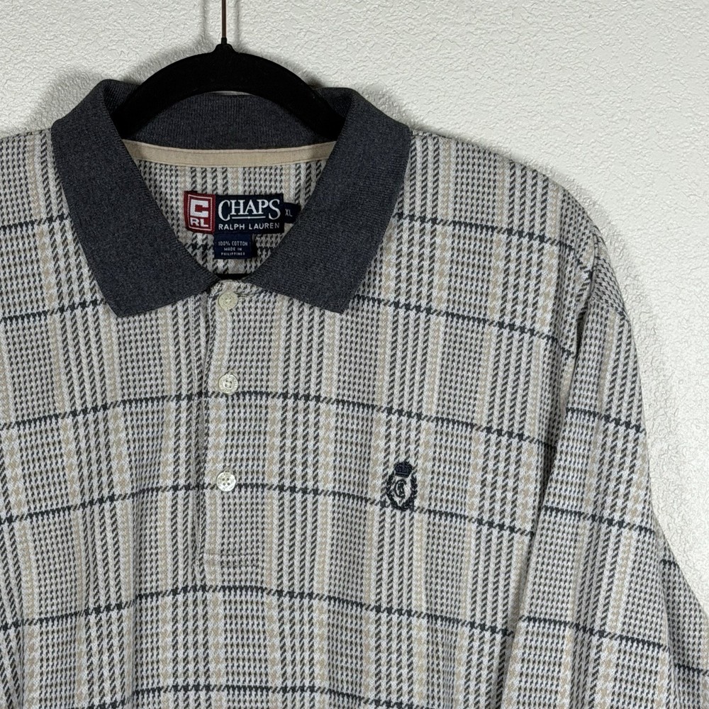 NWOT Men’s XL Vintage 90s Chaps Ralph Lauren 100% Cotton Plaid Long Sleeve Polo