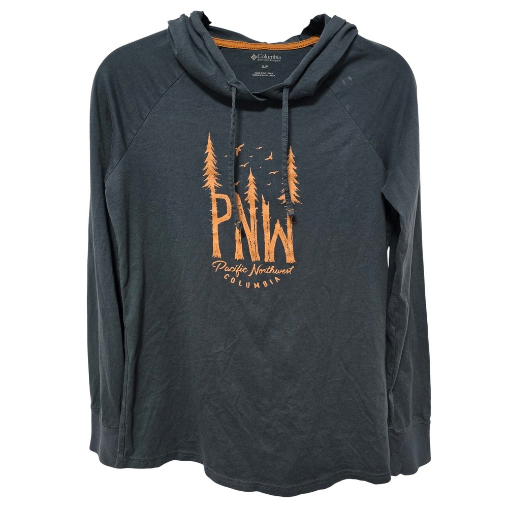 Columbia PNW Pacific Northwest Graphic Hooded Long Sleeve Top Shirt Womens Small