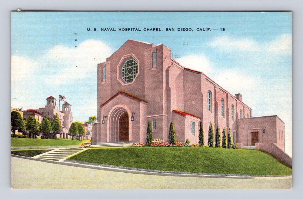 San Diego CA-California US Naval Hospital Chapel Vintage c1956 Postcard