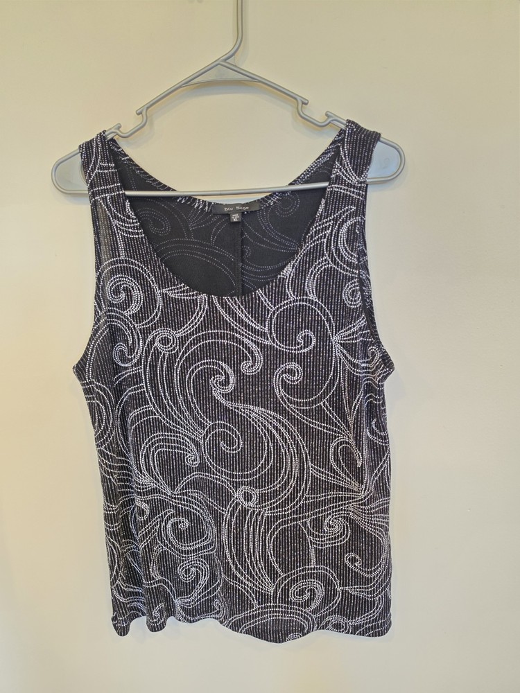 Blu Sage Sequin Tank Top XL Y2K Glitter Swirl Party Top Made USA