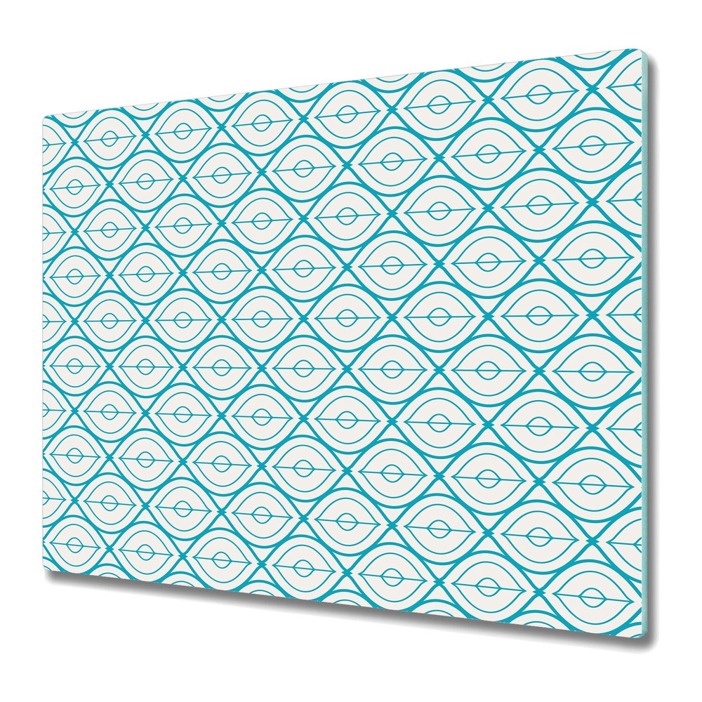 Tempered Glass Chopping Cutting Board Mustard geometric blue and white 60x52