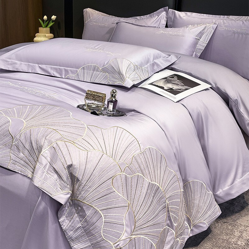 Cotton 4PC set cotton embroidery bed sheet and duvet set and headscarf bedding