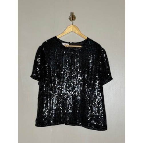 Talbots Black Sequin Top Women XL Evening Party Cocktail Sparkle Blouse