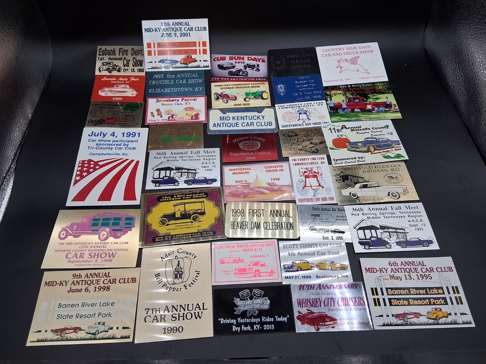 1980's-2013 Lot of 35 Street Rod, Tractor, Car Club/Shows Metal Dash Plaques