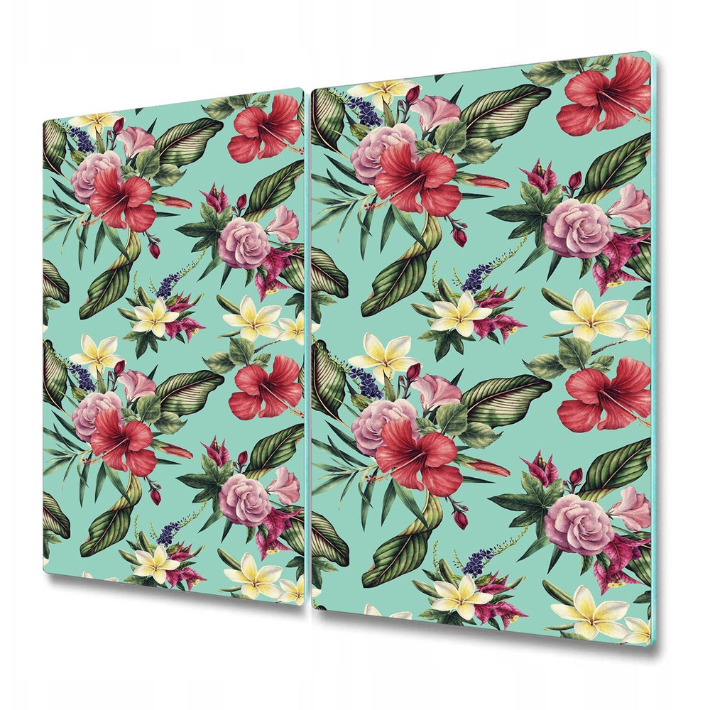 Glass Chopping Board Turquoise Exotic Tropical Flowers Leaves Hawaii Flowers