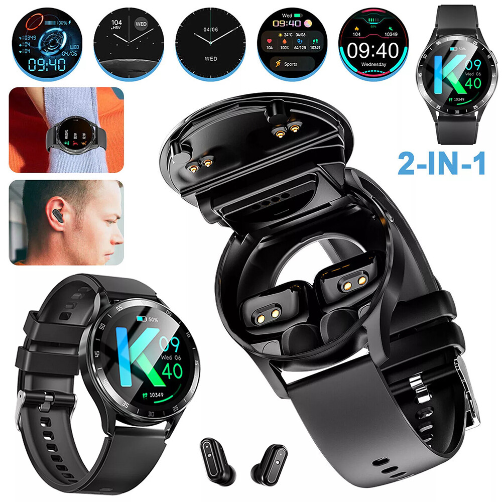 2 in 1 Waterproof Smartwatch with Wireless Bluetooth 5.0 Earbuds