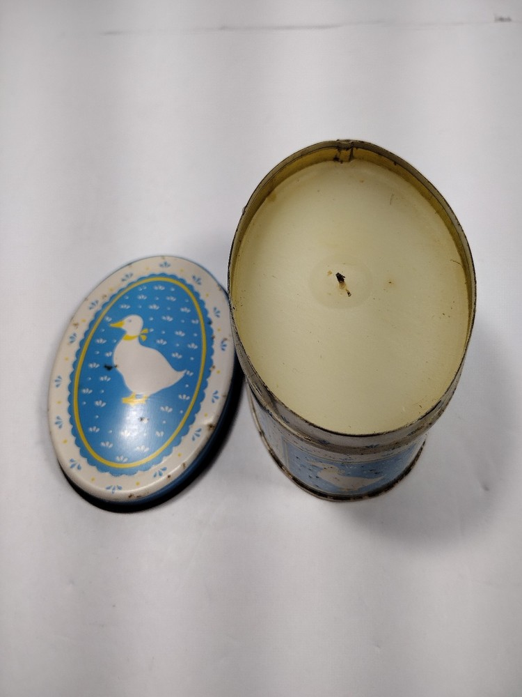 NEW Vintage Country Goose Candle Tin Jar Container Metal Blue Yellow White