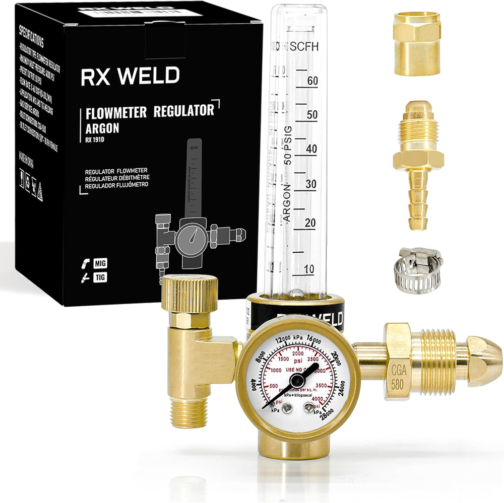 RX WELD Argon Regulator Flowmeter Gas Gauge for Mig Tig Weld