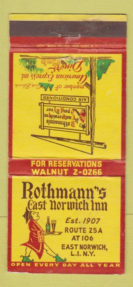 Matchbook Cover - Rothmann's East Norwich Inn LI NY 30 Strike