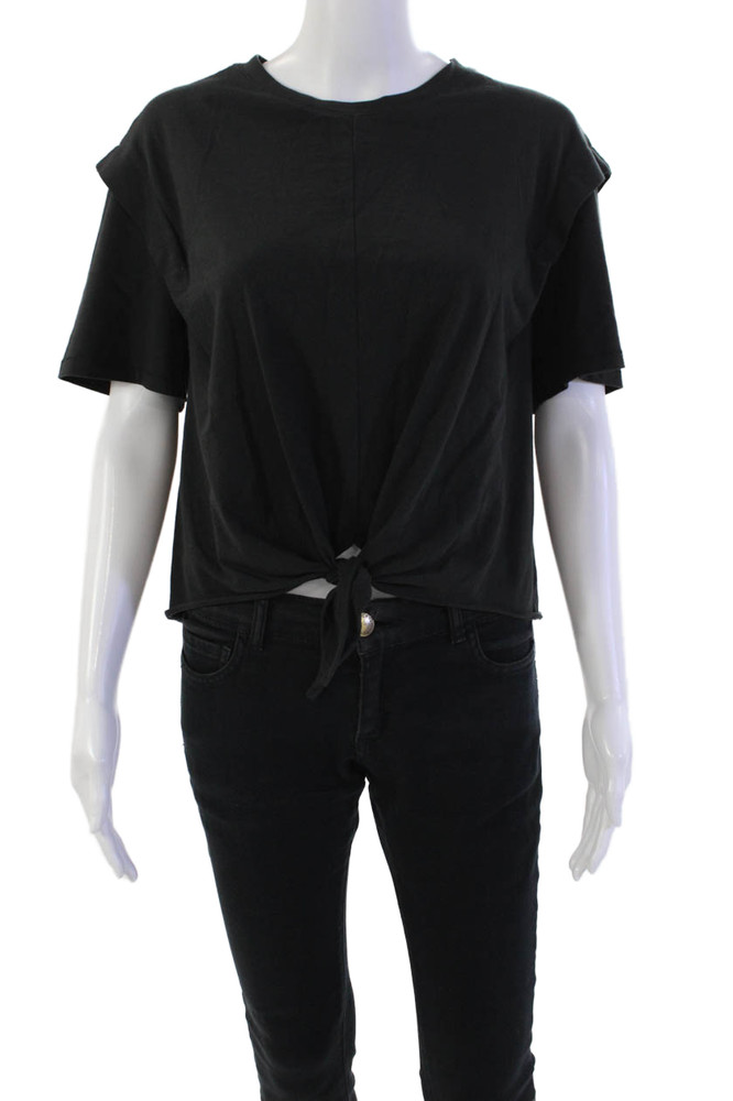 Rag & Bone Womens Short Sleeve Scoop Neck Tie Front Shirt Black Size SmallFree Shipping in US $100+ Orders | $6.95 Orders Below