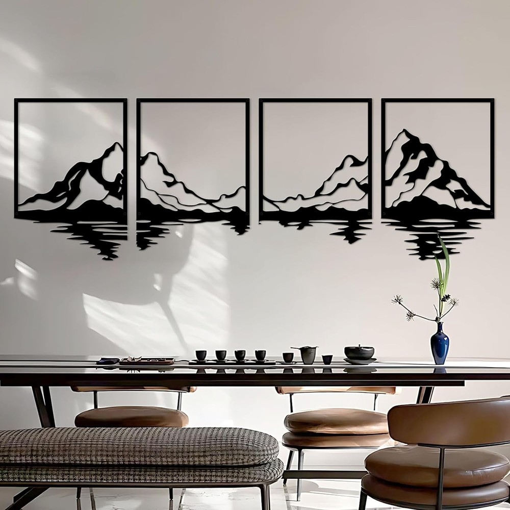 4 PCS Metal Mountain Wall Art Large Mountains Wall Decor Mountain Forest Deco...