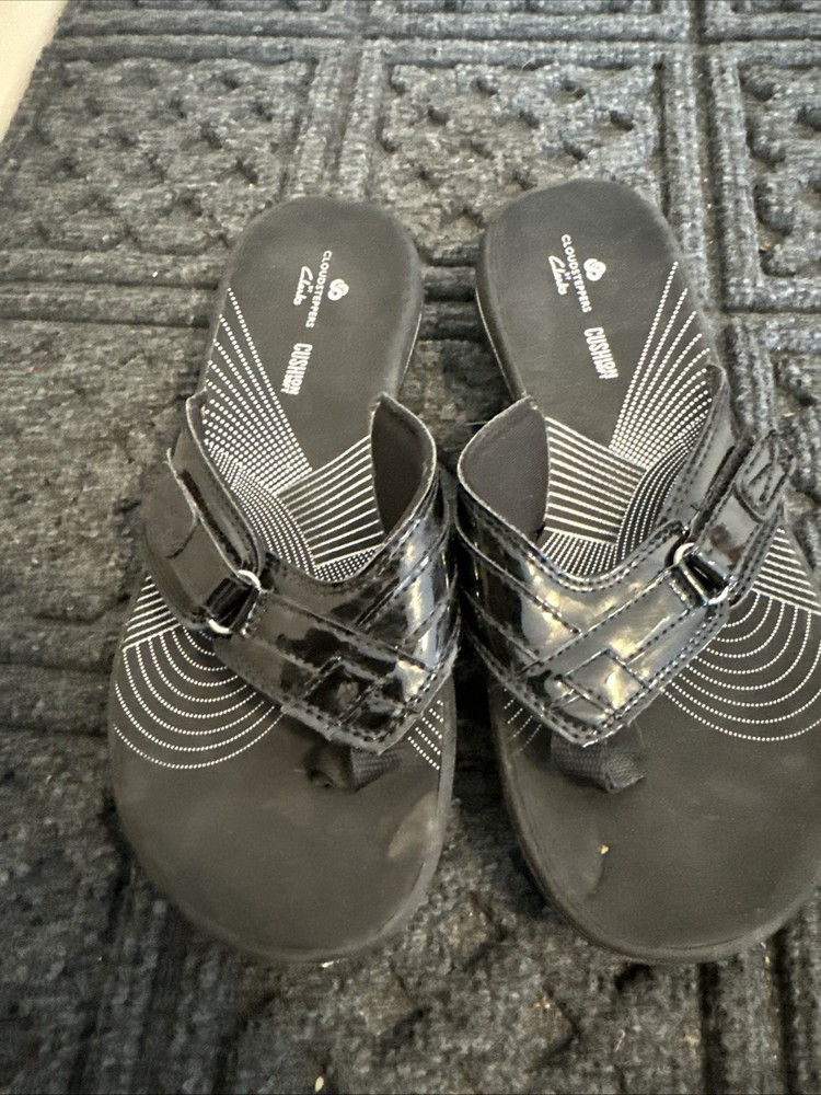 Clarks Cloudsteppers Brinkley Jazz Cushion Soft Black Flip Flop Size 5