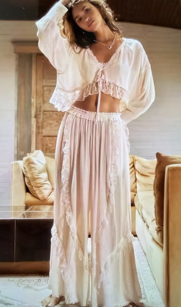 Free People, Anthropologie Ruffle Tie Front Lounge Set, White or Black, s,m,l