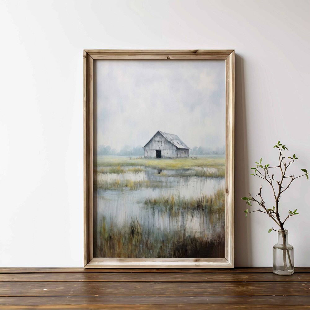 Barn Print Old Barn Painting Rustic Farmhouse Decor Vintage Countryside Print