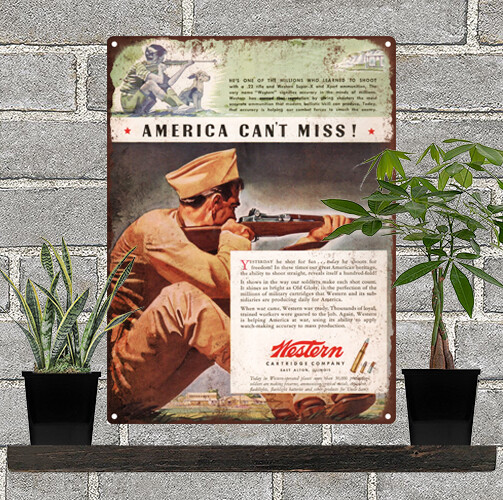 1943 WWII WINCHESTER M1 Carbine U.S. Army Soldier WESTERN Metal Sign 9x12