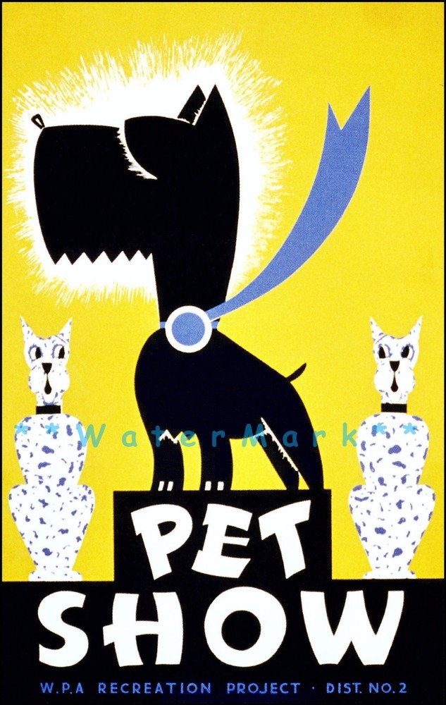 1939 Pet Show Vintage WPA Dog Poster Blue Ribbon Retro Print