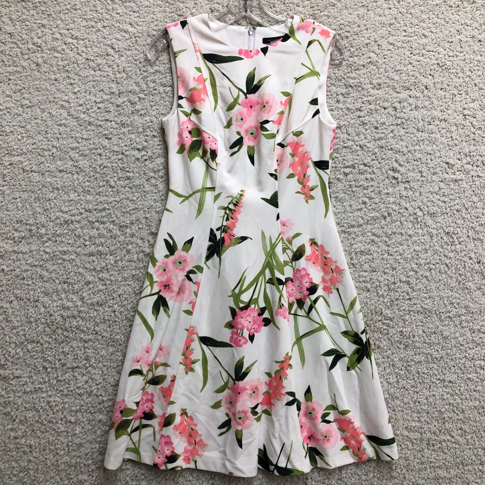 Tommy Hilfiger Dress 4 Adult White Mini Floral Fit Flare Stretch Formal Womens