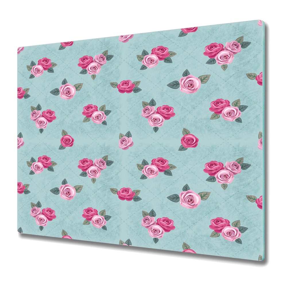 Glass Chopping Board Utensil Worktop Saver Tender Roses Flowers Floral 60x52