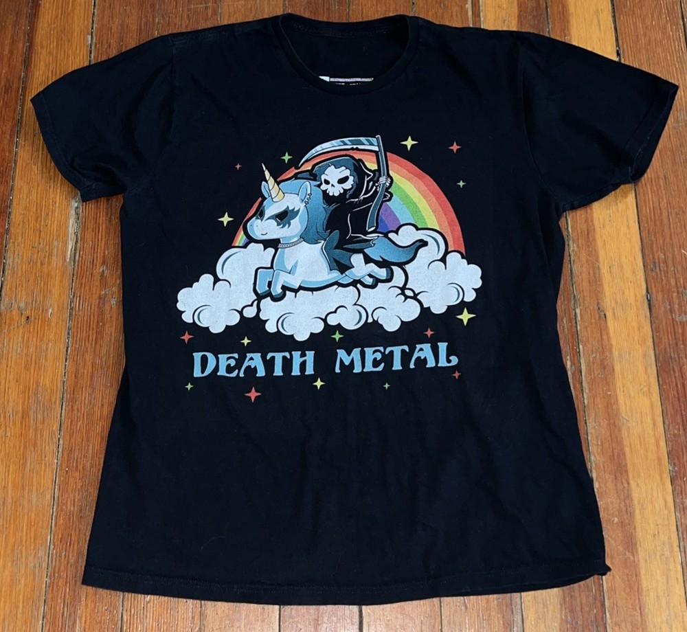 Unicorn death metal grim reaper T-shirt black large