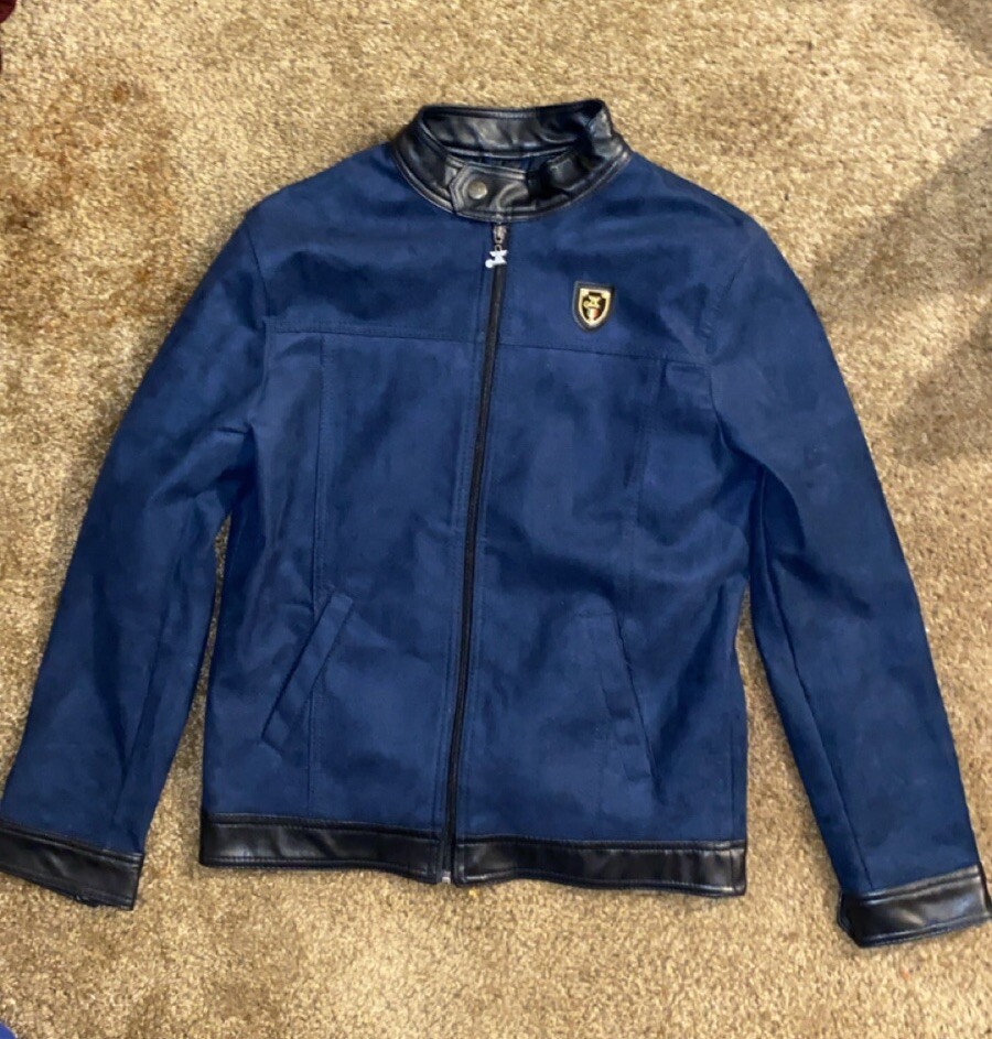 Emporio & Co Blue Suede Armani Italian Jacket Sz L Great Condition!