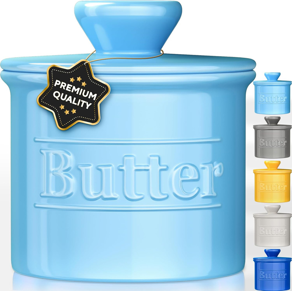 Premium Butter Crock with Lid - Original Design French Butter Dish - Beautiful C