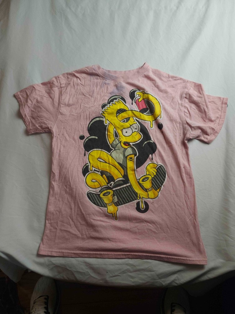 The Simpsons Abstract Bart Simpson Skateboard Retro Shirt Mens Medium Pink