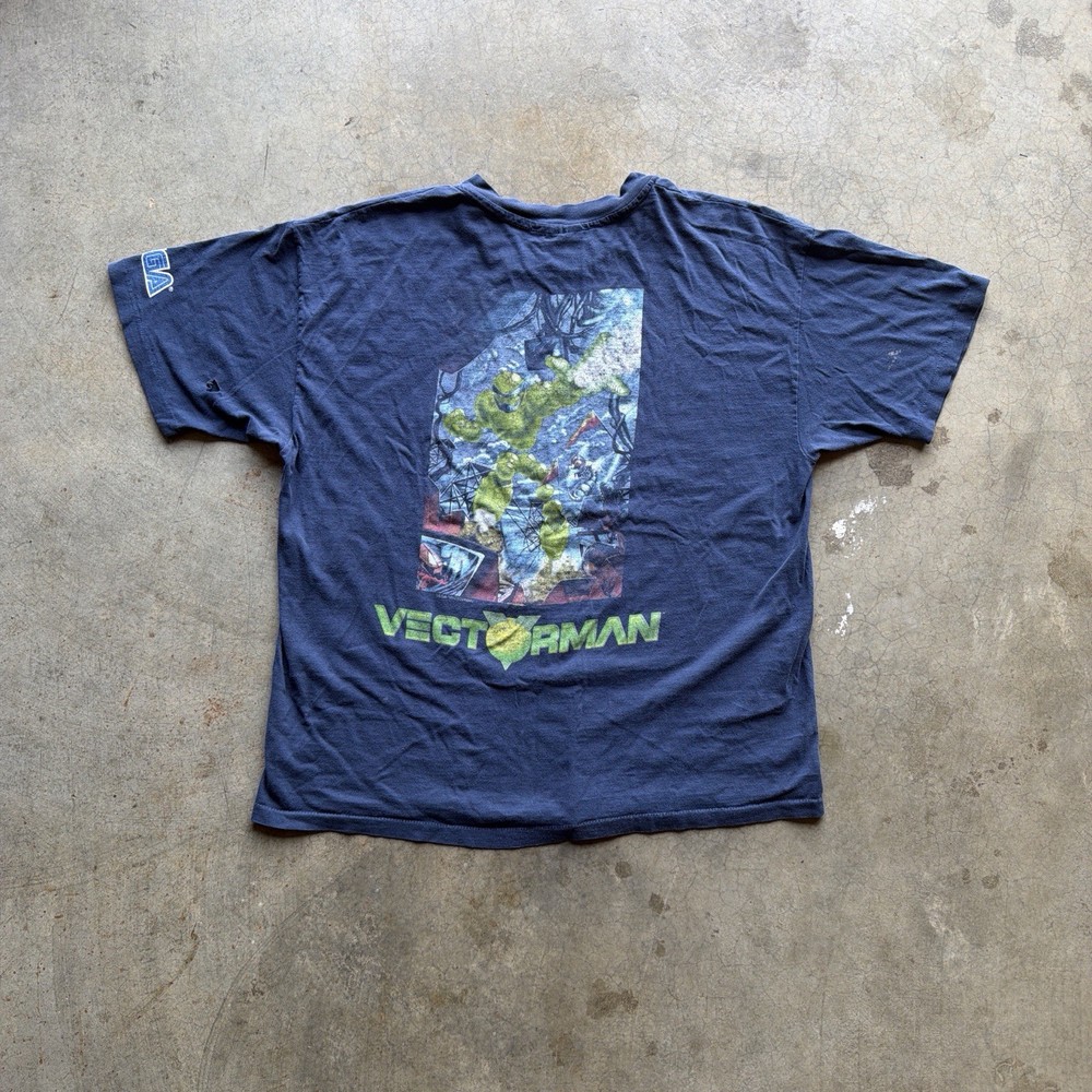 Vintage 90s Faded Vectorman SEGA Game Promo Tee Navy Bleh Single Stitch Size Xl