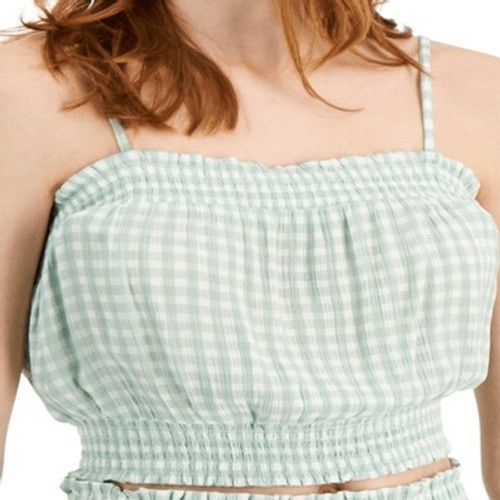 Hippie Rose Juniors Printed Smocked Tank Top Jade Gingham Size  XL