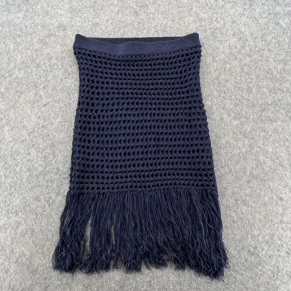 BCBG Maxazria Skirt Lace Knitted Fringe Pencil Blue S