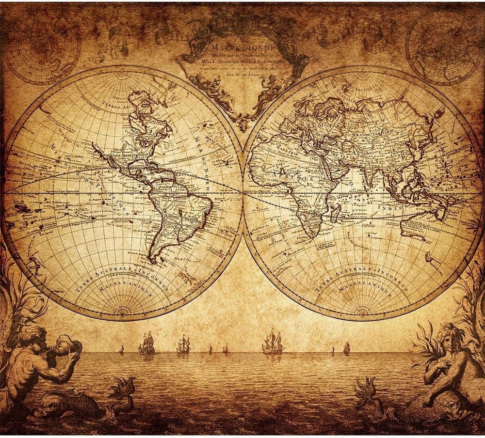 Art Poster Print World Map Vintage Old Nautical Sailing Ship Map Decorative Educ