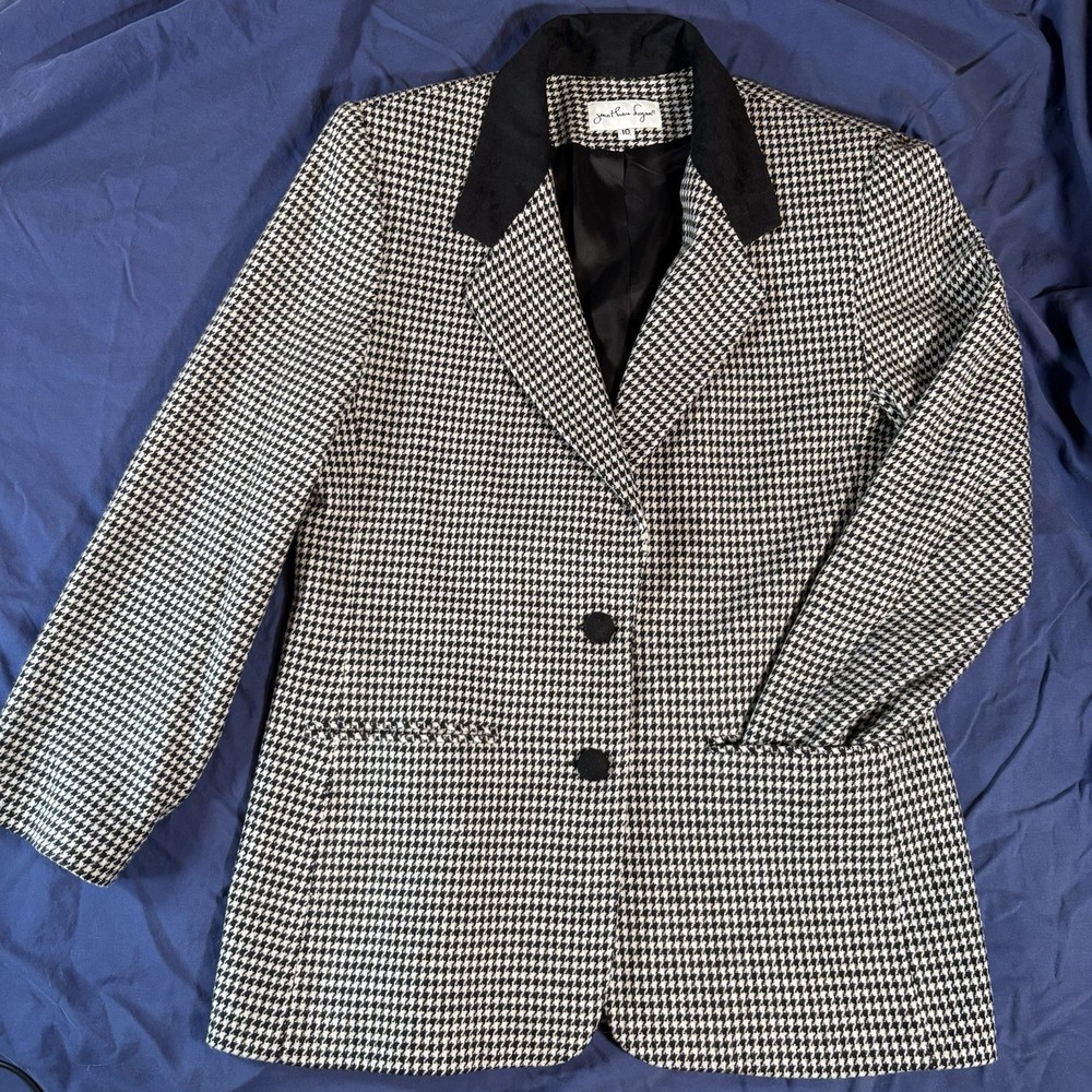 Vintage Houndstooth Blazer Johnathon Logan Womens Sz. 10 Black & White