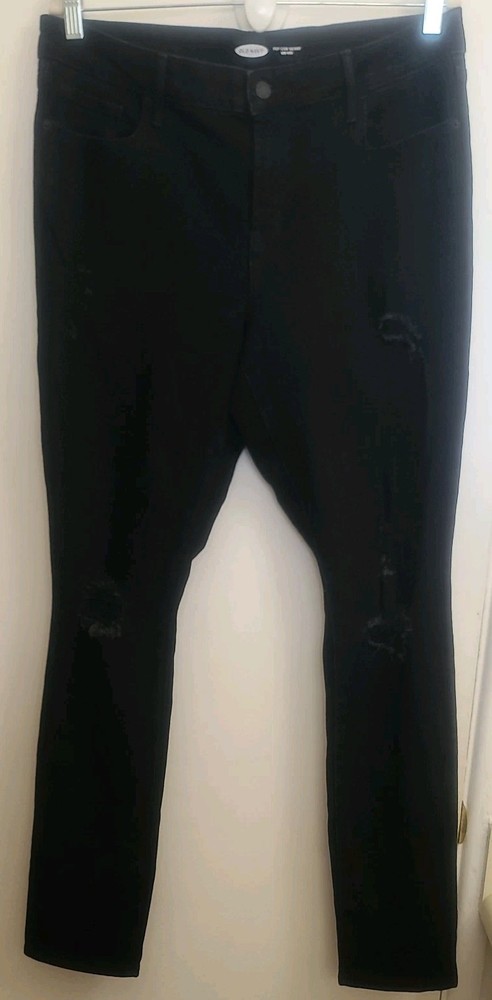 Old Navy Pop Icon Skinny Jeans Black Distressed Stretch Women’s Size 14