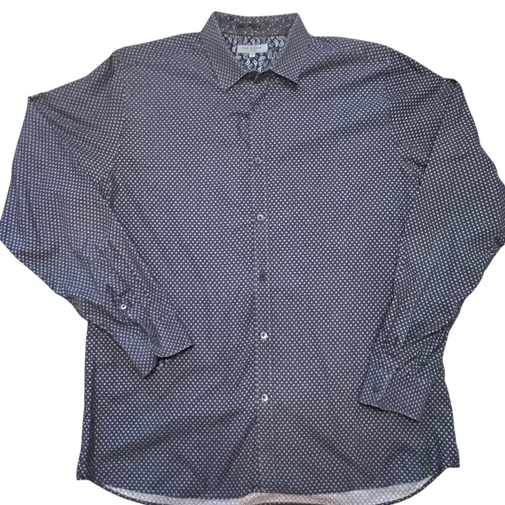 Ted Baker London Button Down Shirt Mens Size Small Navy Geometric Long Sleeve