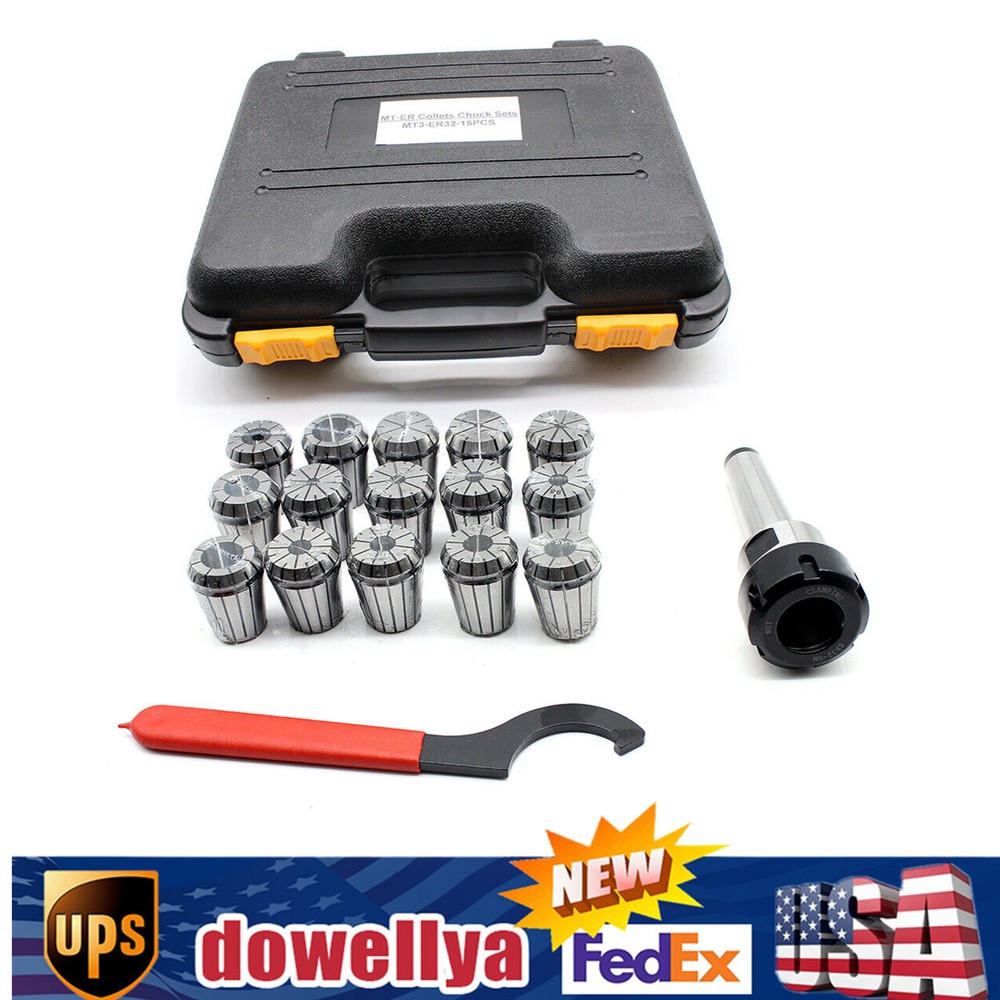 17 PCS MT3 ER32 M12 Collet Chuck Morse Taper Holder W/ Spanner For CNC Milling