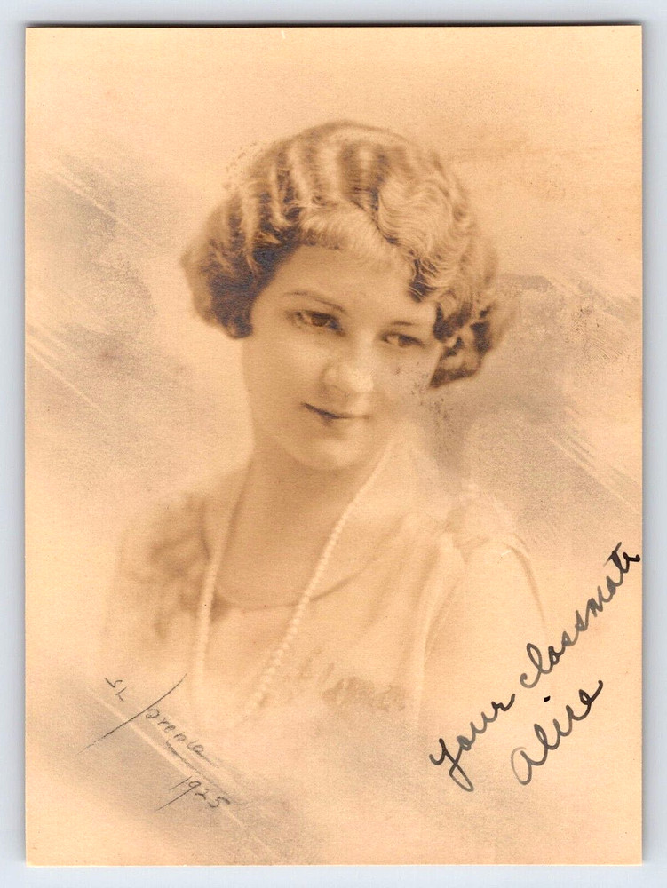 Vintage Picture Photo Old Photograph Young Girl Dress School Student Signature