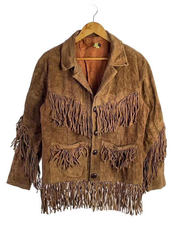 70S/Western/Fringed Jacket/Leather Jacket Blouson/42/Suede/Brw 20701